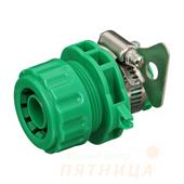 Коннектор 3/4" с креплением на кран 3/4" с хомутом пластик резина